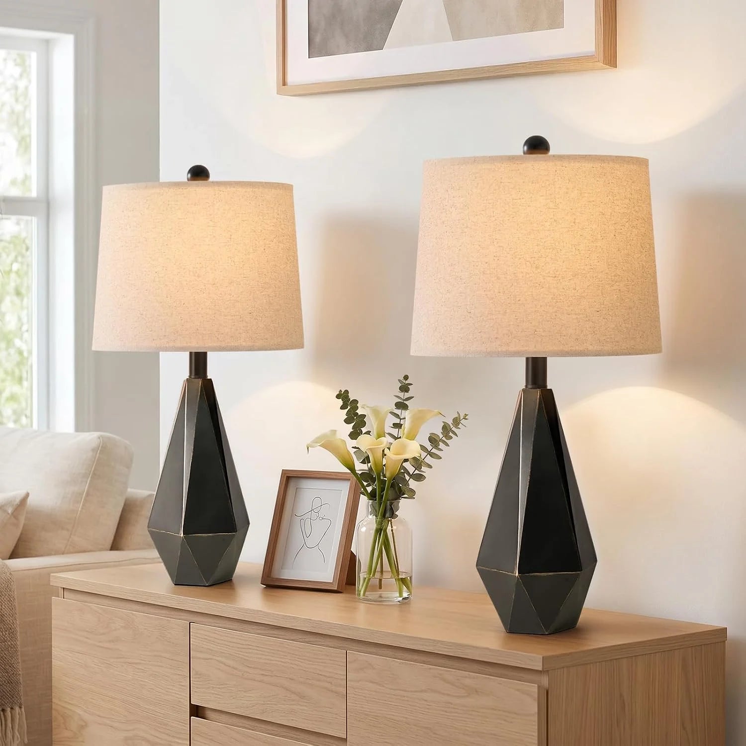 Discount PoKat 20.25" Retro Farmhouse Table Lamp Set of 2, Living Room & Bedroom Rustic Linen Bedside Nightstand Lamps for Kids - Image 8