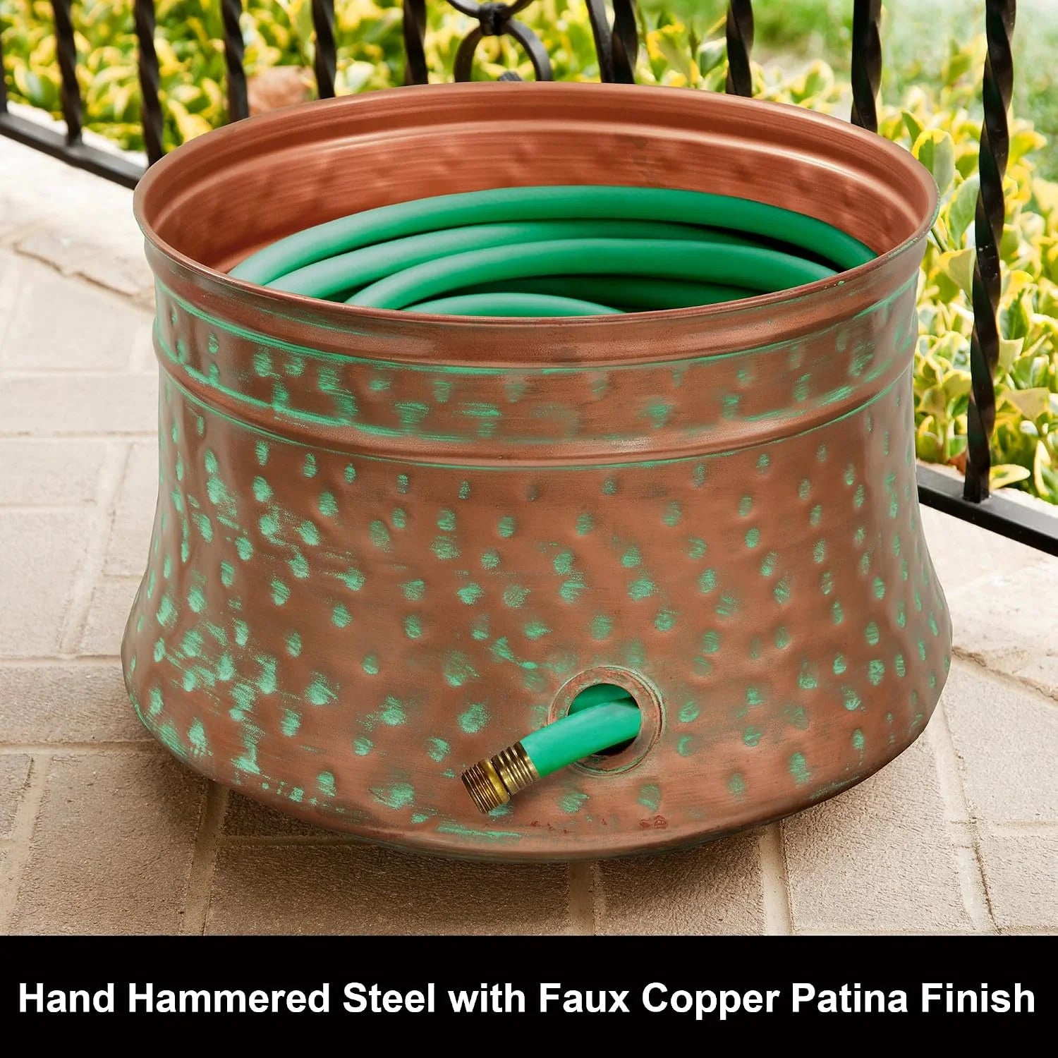 Lumi Discount Garden 1917-G Hose Pot, Hammered, Patina - Image 2