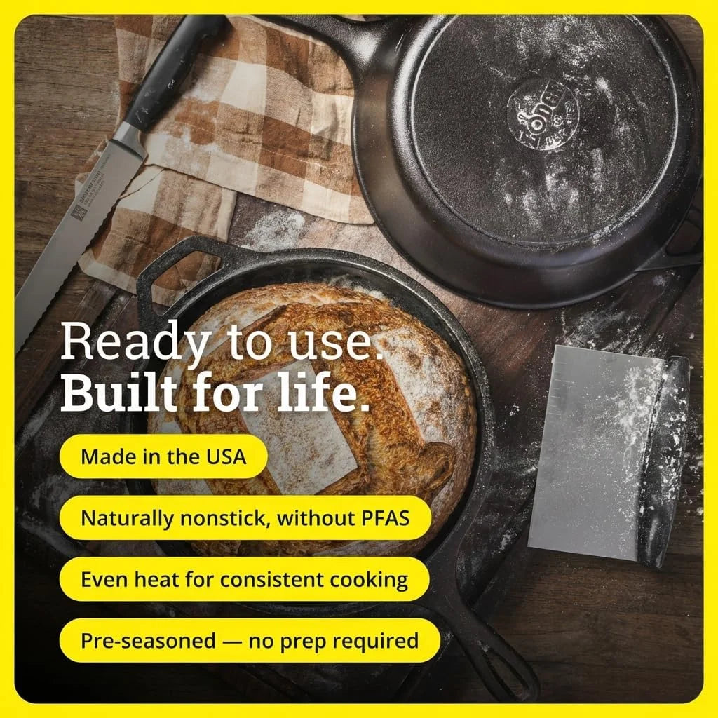 Lumi Discount Cast Iron Combo Cooker, PFAS-Free 2-in-1 3.2 Quart Deep Pot and 10.25 Inch Skillet Set - Image 2