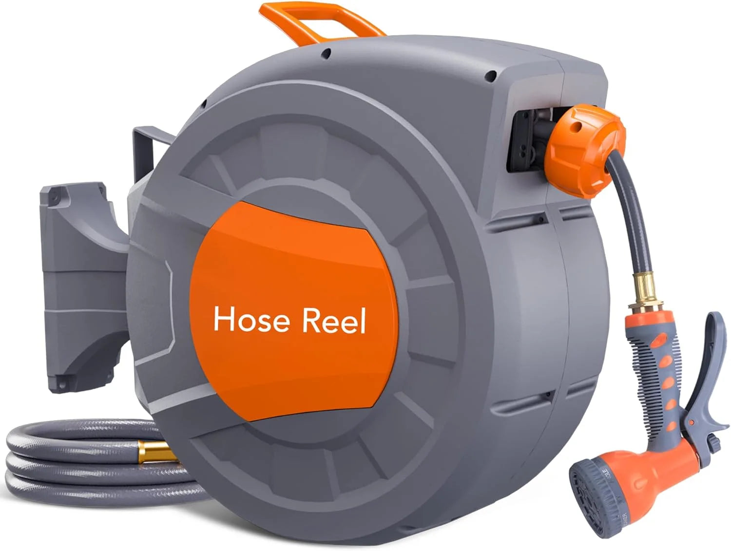 Discount GAOMON Retractable Garden Hose Reel, 1/2 in x 72 ft, Wall Mounted, 9-Function Sprayer, 180° Swivel