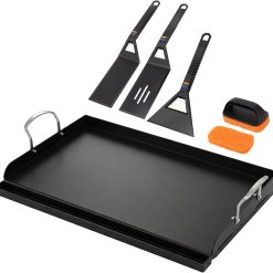Alternative view of Discount 25 x 16 Pre-Seasoned Nonstick Cast Iron Griddle for Gas & Charcoal Grills, Universal Flat Top with Grease Groove