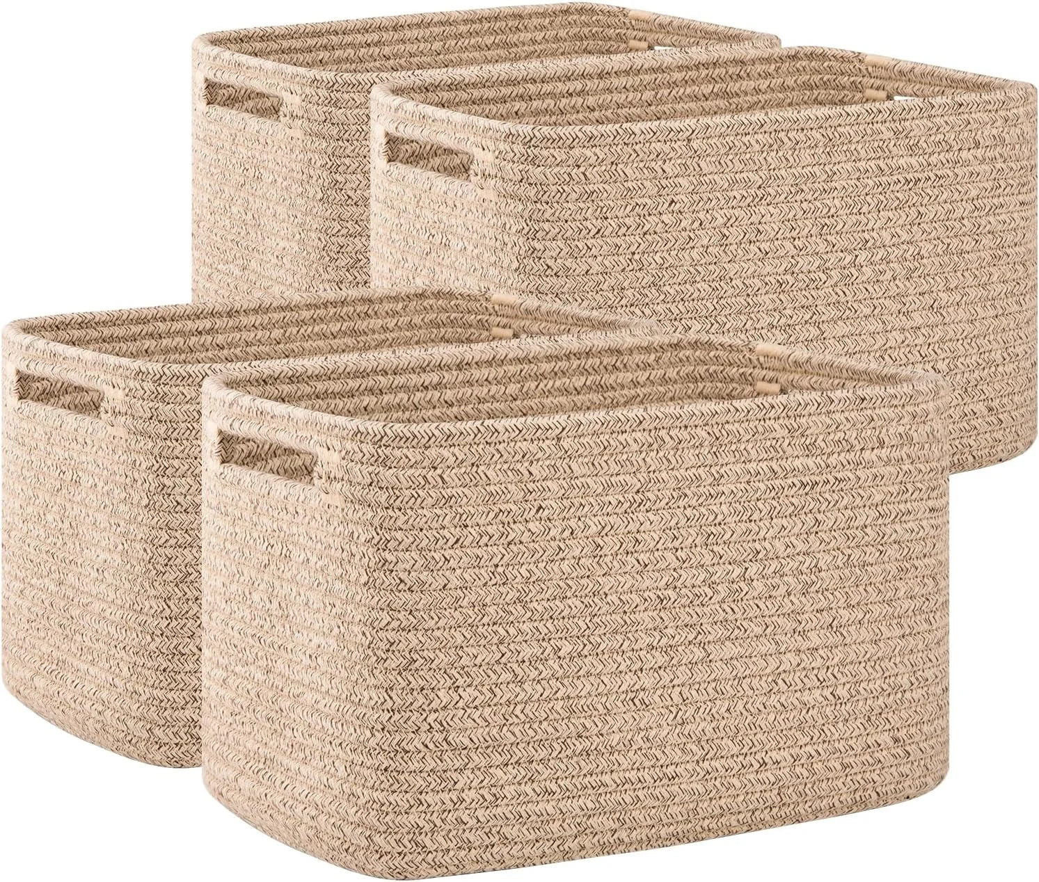 Discount 4 Pack Storage Baskets for Organizing, Cube Storage Bins for Shelves, Rectangle Storage Baskets With Handles - Image 8