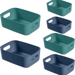 Discount Storage Bins Baskets of 3 Sizes, Blue and Green, Cabinet Organizer Pantry Organizing Baskets with Handles