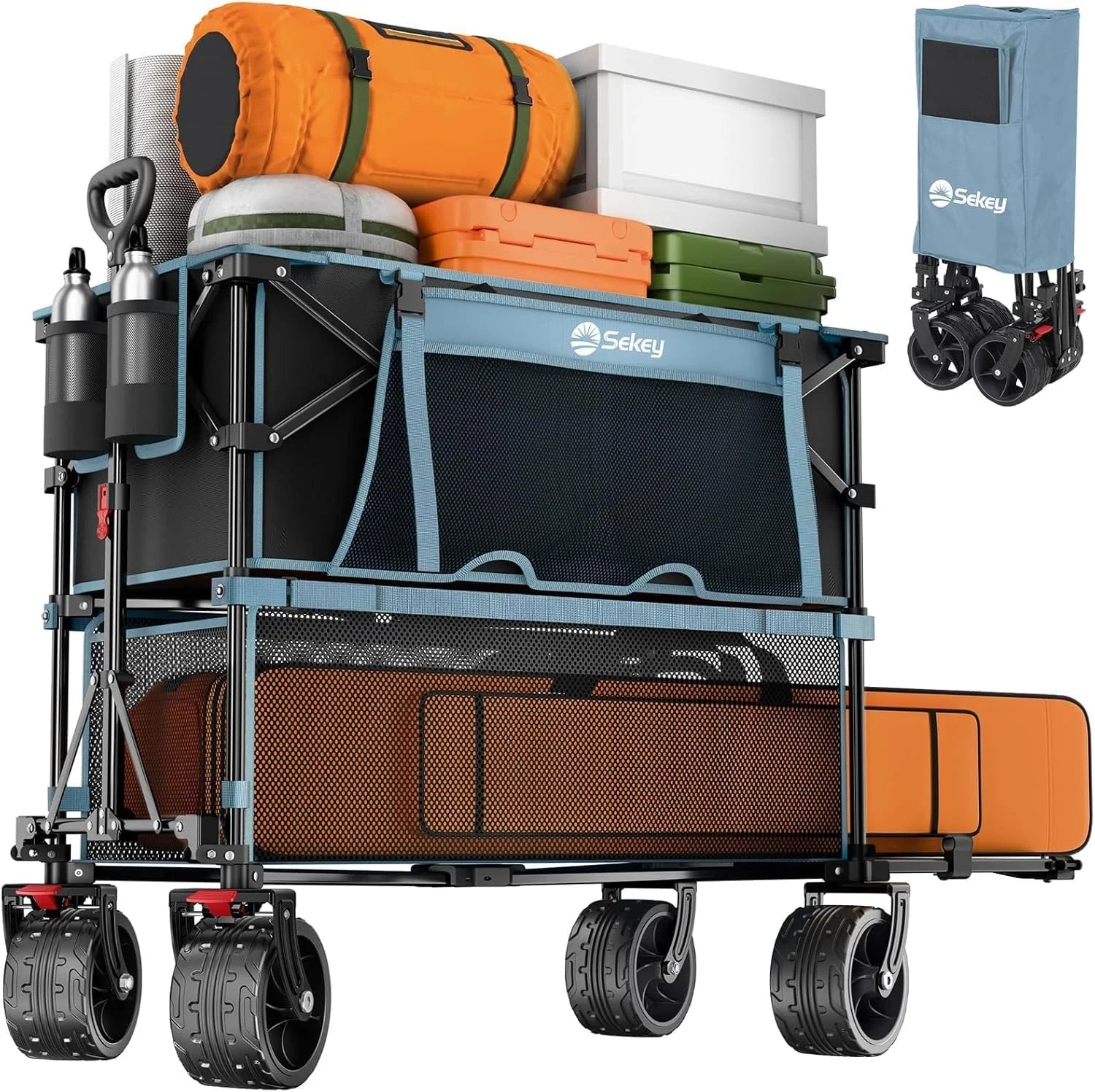 Discount Sekey Double Decker Wagon, 500LBS Heavy Duty Collapsible Utility Cart with 400L Capacity & Extended Lower Shelf - Image 6