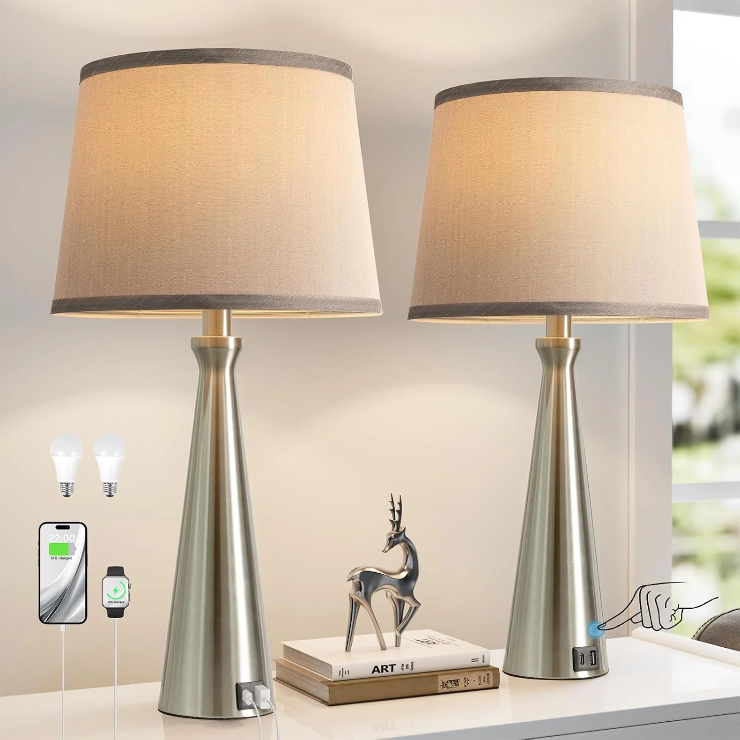 Discount Modern Table Lamps Set of 2, Dimmable, Bulb Included - Image 5