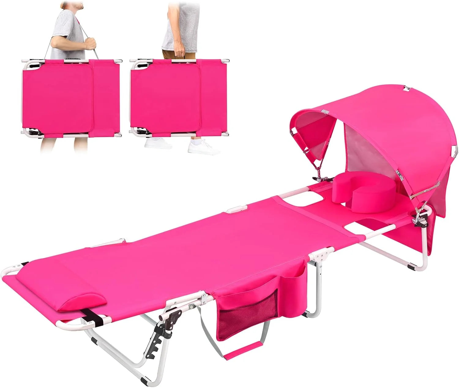 Discount Tanning Chair with Sun Canopy Face Hole Softer Padded Adjustable Washable, Heavy Duty Layout Folding Lounge Chair - Image 4