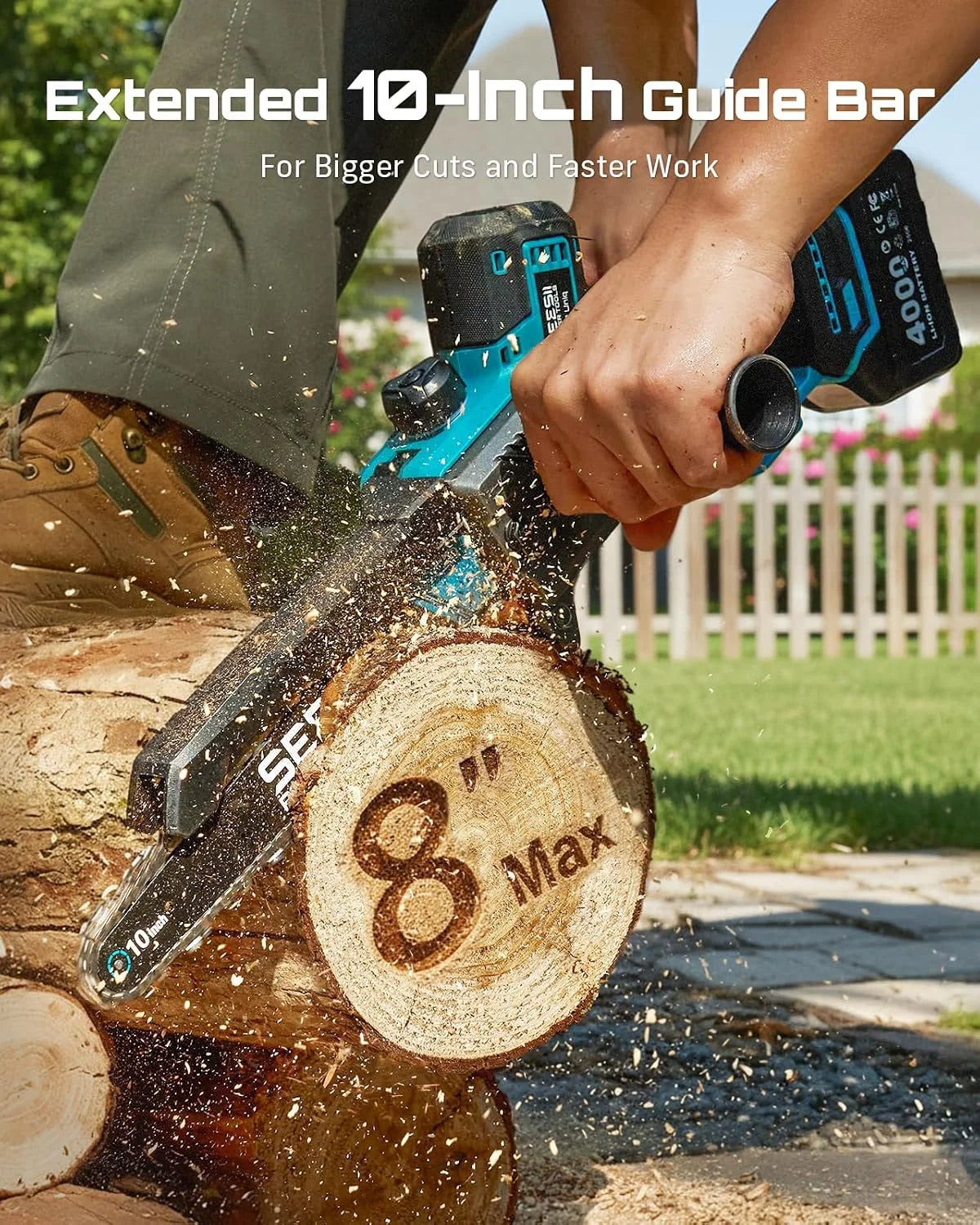 Discount SEESII 10-Inch 2-in-1 Cordless Pole Saw & Mini Chainsaw,2 x 4.0Ah Batteries - Image 3