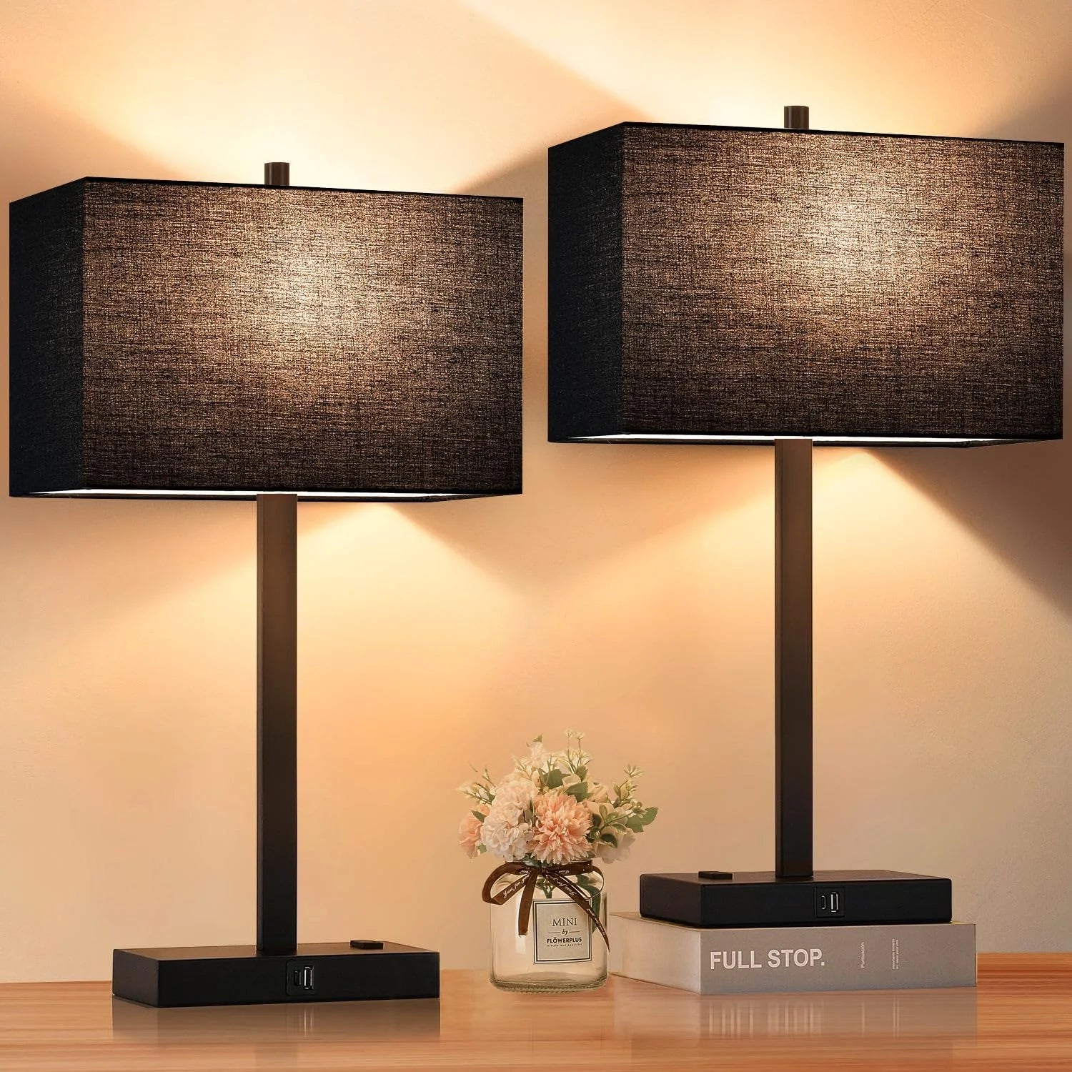 Discount Touch Bedside lamps with 2 USB & AC Outlets, Dimmable, Bulb Included - Image 18
