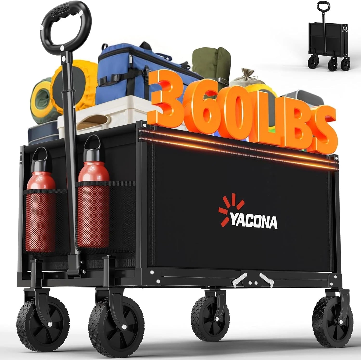 Lumi Discount 3 in 1 Wagons Carts Foldable with 360LBS Capacity, 120L Heavy Duty Collapsible Wagon, Utility Wagon Cart with Wheels for Grocery