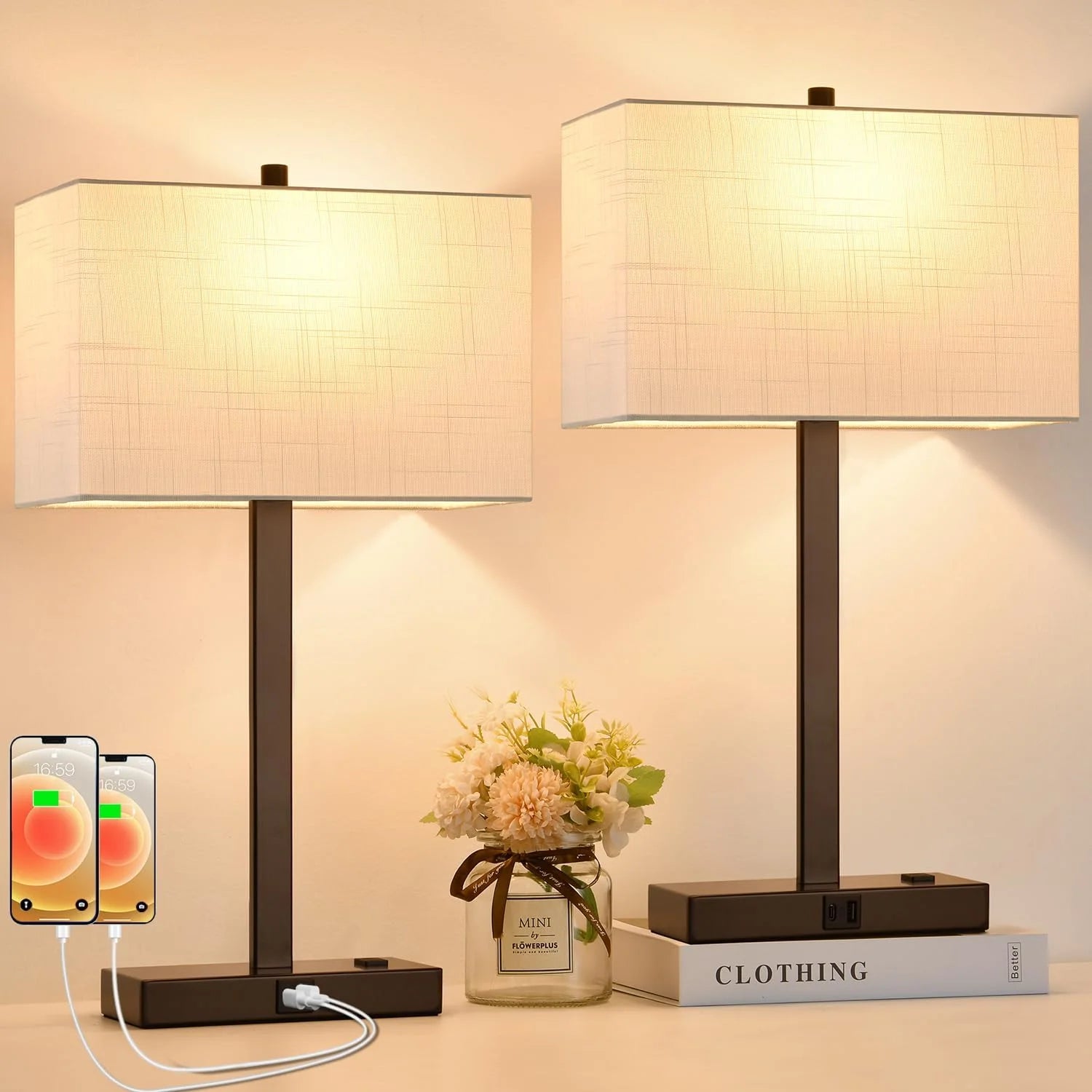 Discount Touch Bedside lamps with 2 USB & AC Outlets, Dimmable, Bulb Included - Image 15