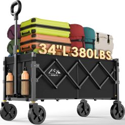 Lumi Discount NWH Collapsible Wagon Cart with Wheels Foldable, 360LBS Large Capacity Portable Folding Utility Heavy Duty Beach Wagons Cart with All-Terrain