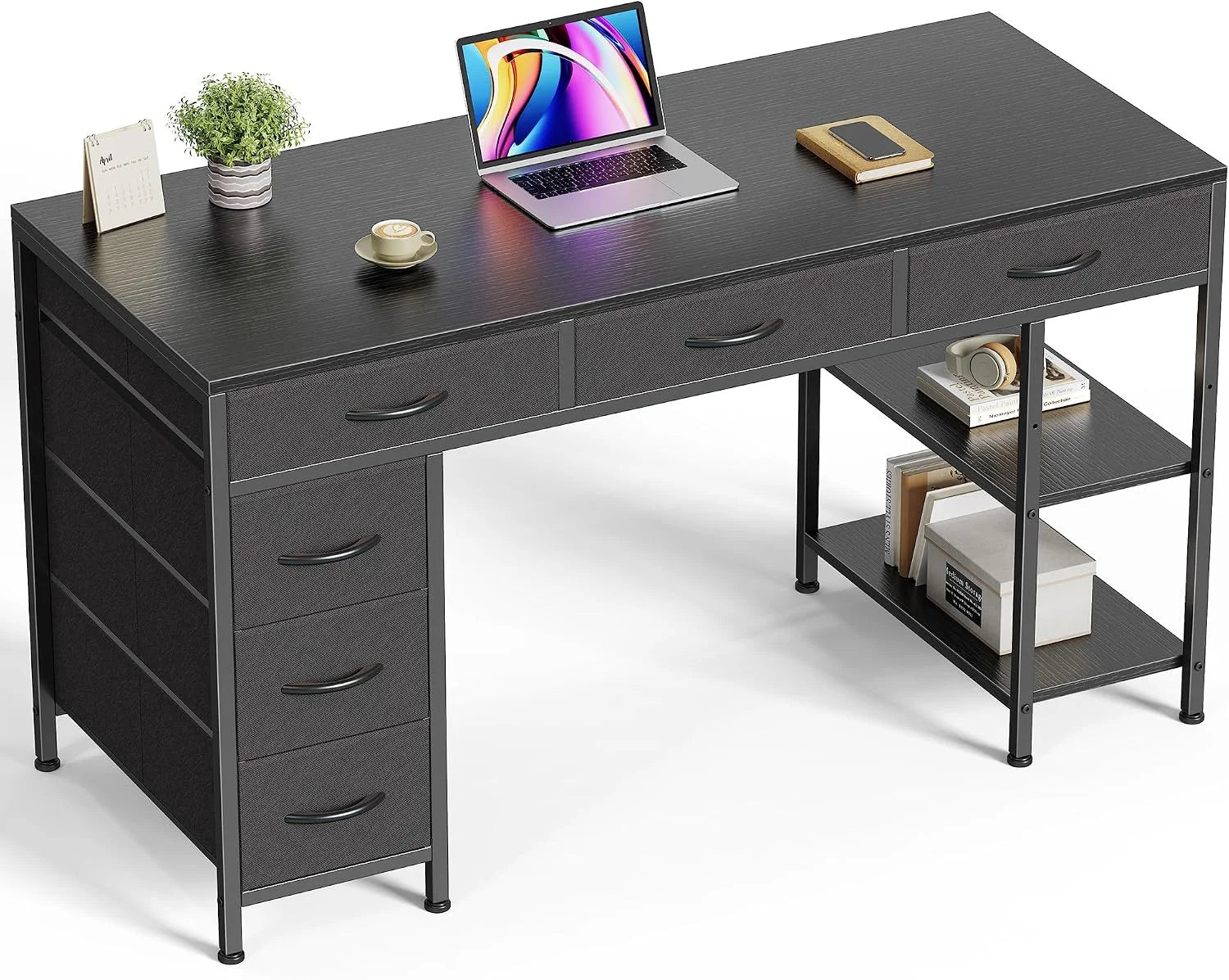 Lumi Discount Huuger Computer Desk with 6 Drawers, Office Desk with Shelves, 47inch - Image 9