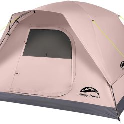 Lumi Discount Happy Travel Camping Tent, 4 Person Dome Tents for Camping with Rainfly, Waterproof Clip Easy Setup Portable Family Tent
