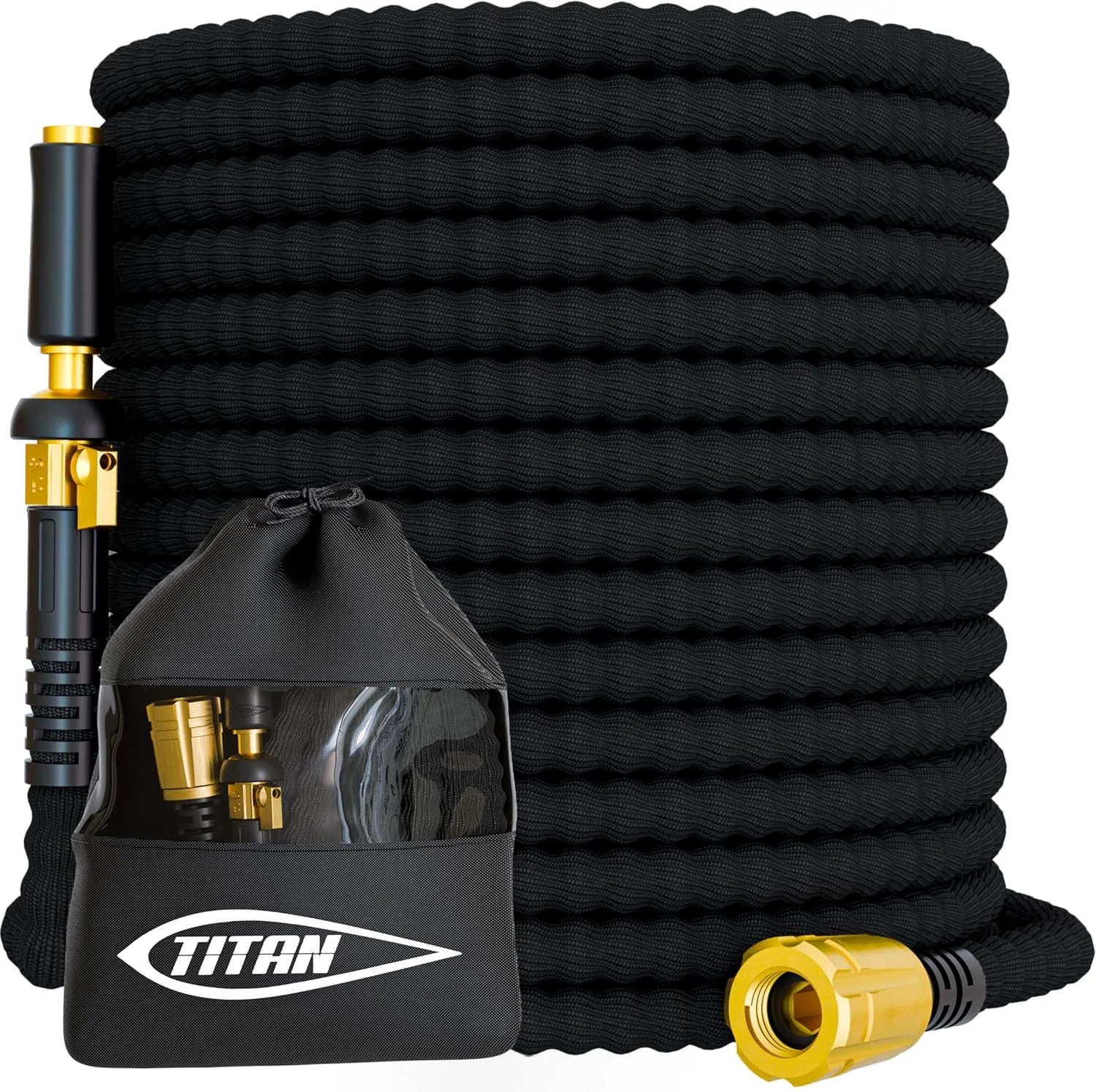 Lumi Discount Flexible Garden Hose 100FT, Ultra Lightweight, Heavy Duty Water Hose with Brass Fittings & Jet Nozzle - Image 2