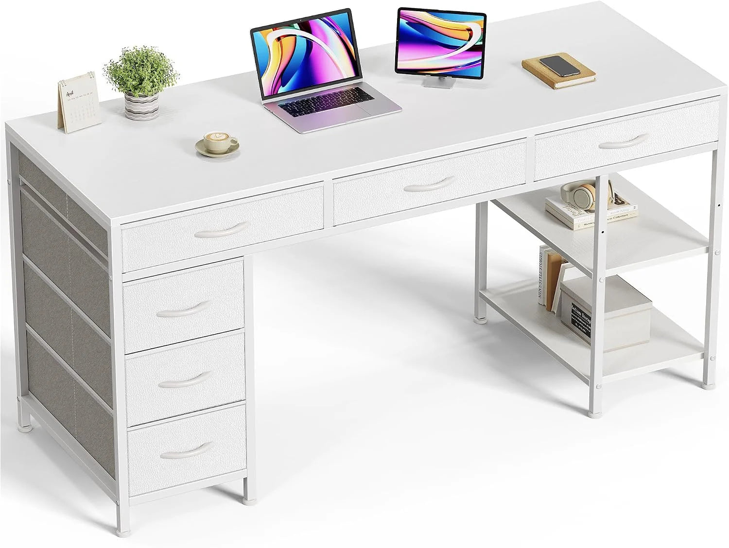 Lumi Discount Huuger Computer Desk with 6 Drawers, Office Desk with Shelves, 47inch - Image 2