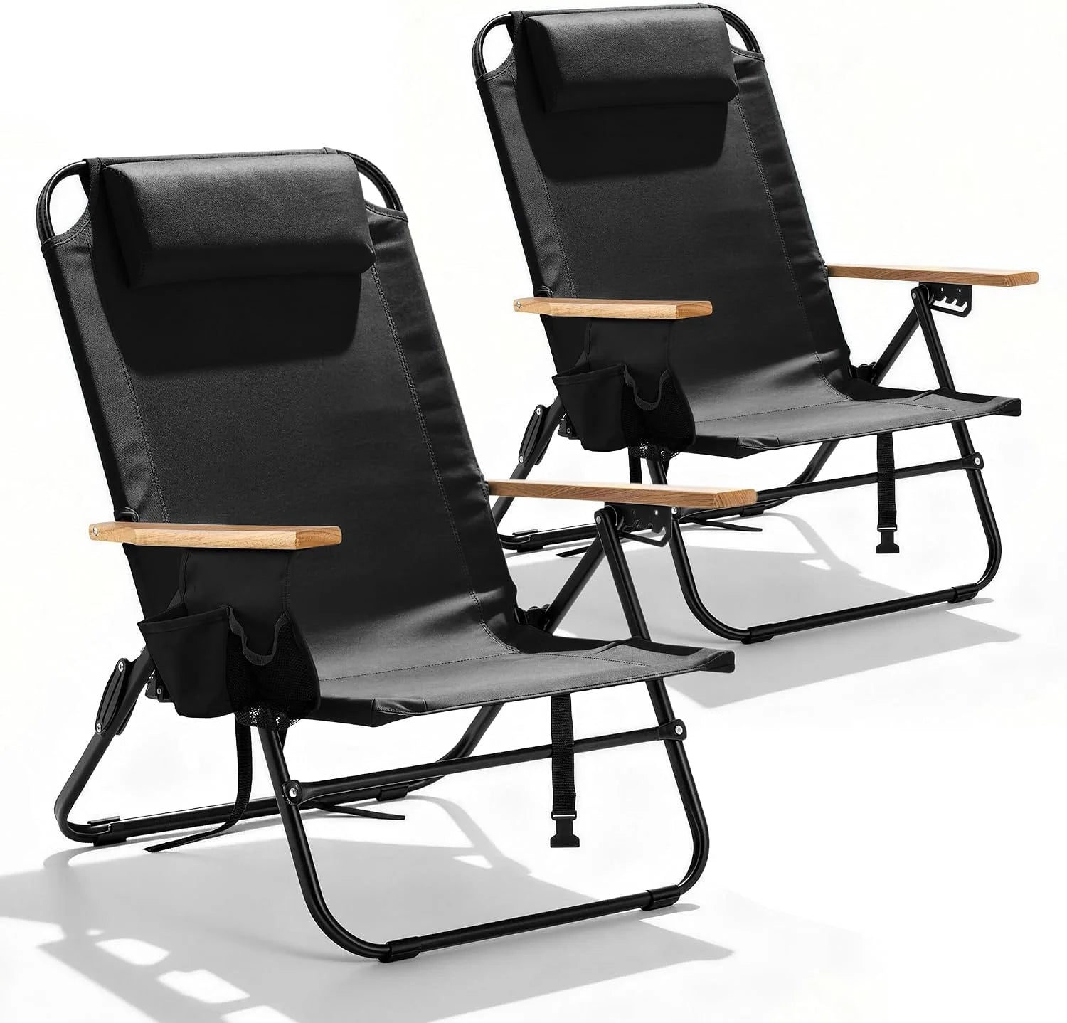 Lumi Discount Canpsky 2 Pack Premium 5-Position Reclining Camping Chair, Portable Folding Lightweight Outdoor Chair with Wooden - Image 11