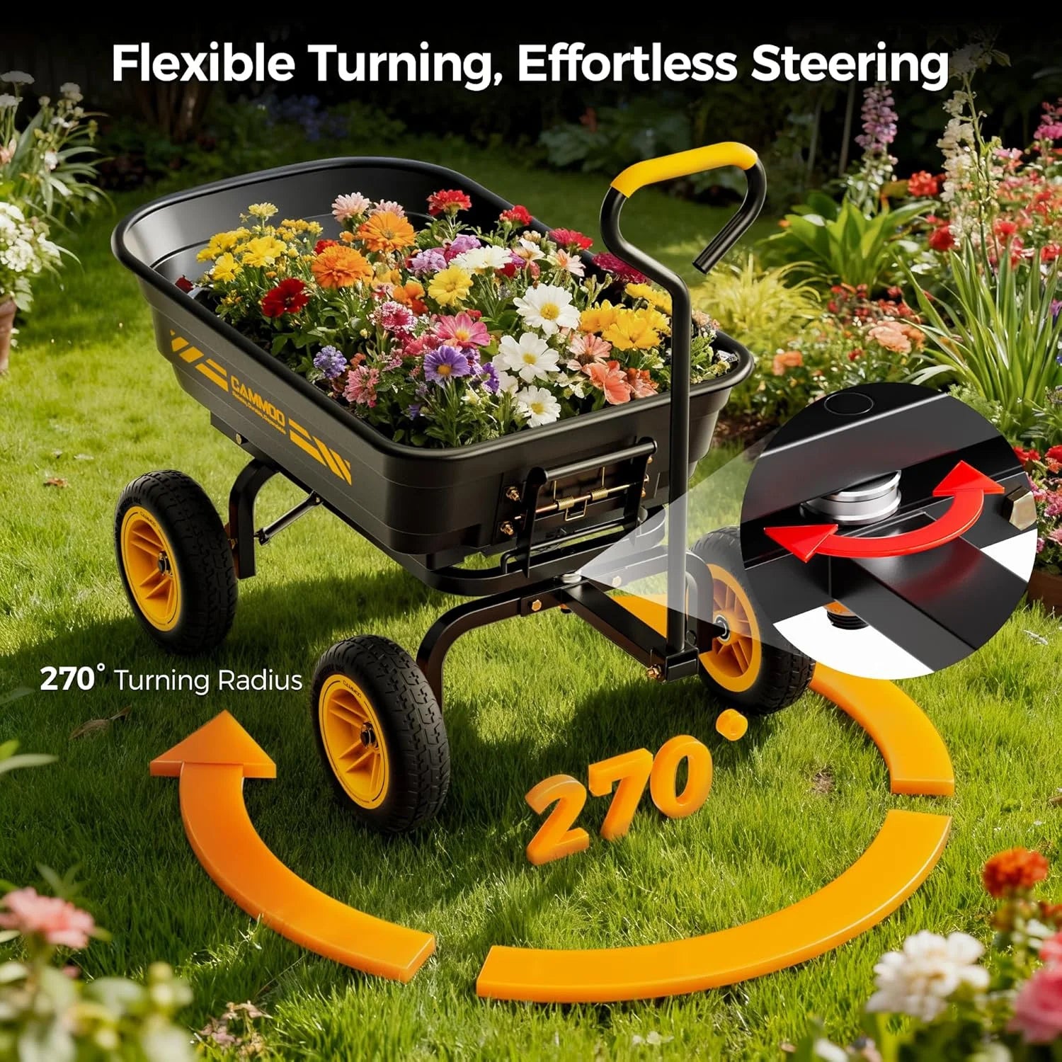 Discount 10-in NO-FLAT TIRES 600lb Heavy-Duty Garden Dump Cart 4 Cu.Ft. Utility Wagon with Quick-Release Dumping & Prime - Image 8