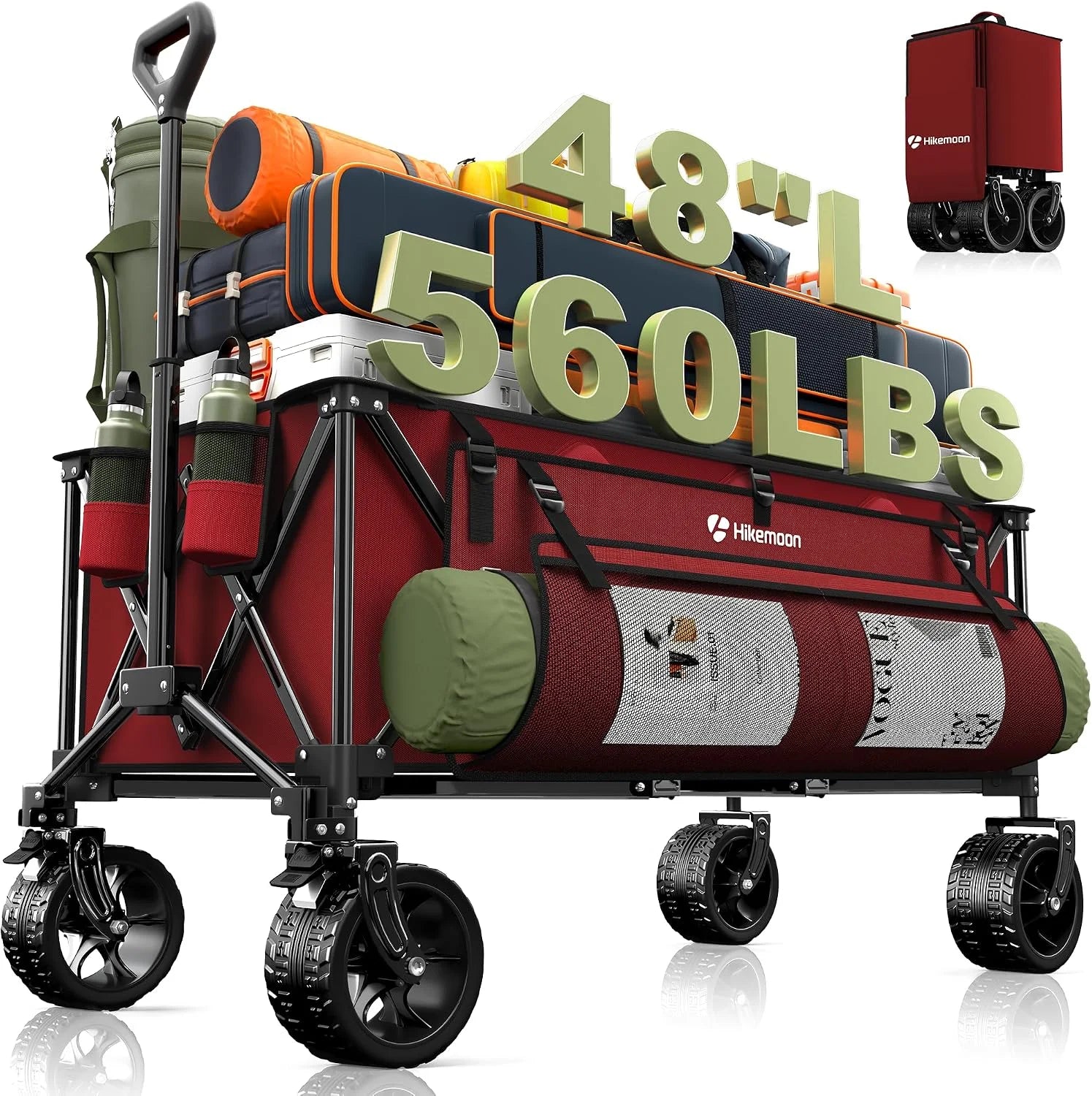Lumi Discount HIKEMOON 48" Extra Large Collapsible Wagon with Big Wheels, 300L Black, 560LBS Heavy Duty - Image 7