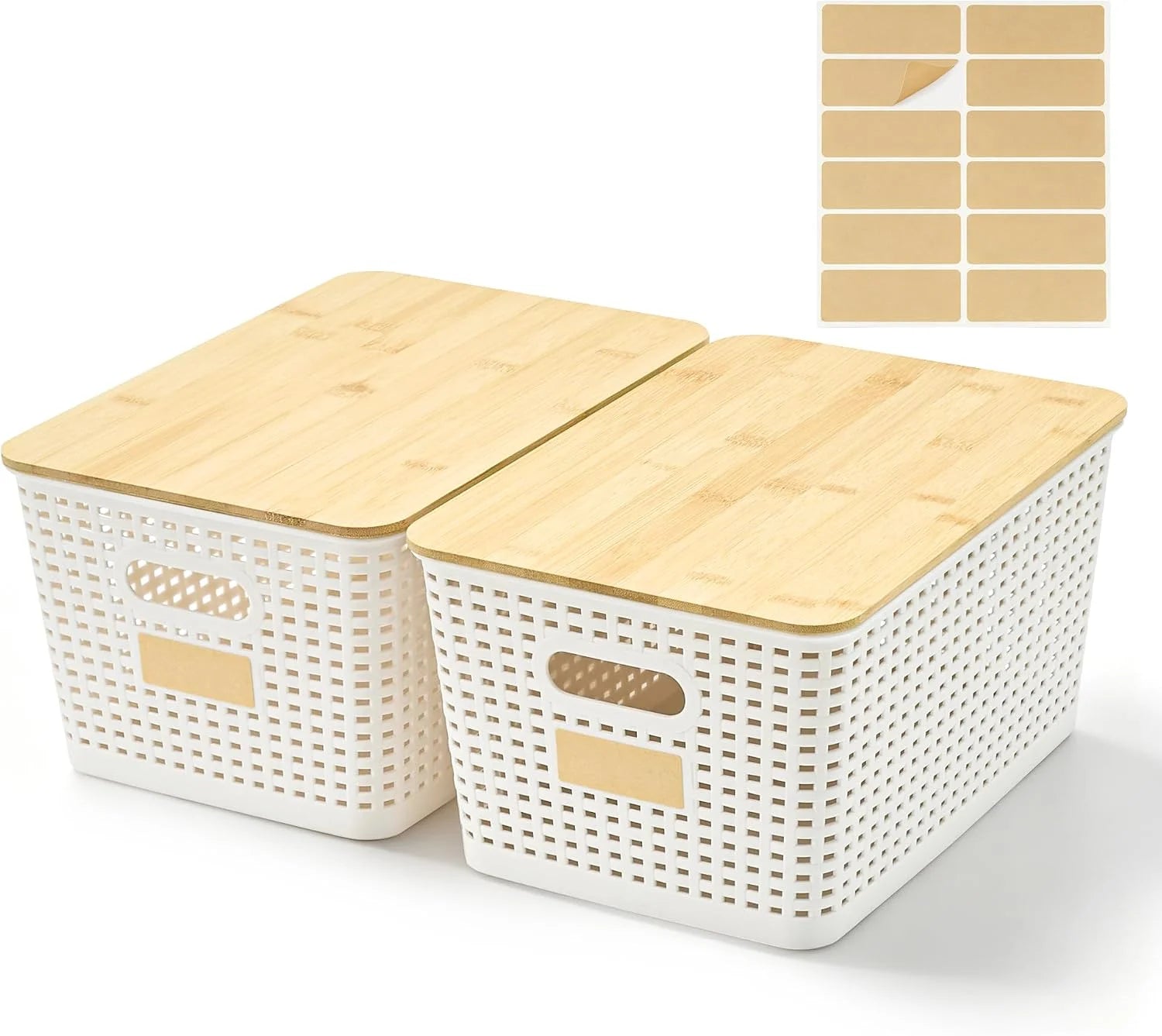 Discount Small Plastic Storage Bins with Bamboo Lids 5.2qt Stackable Box Basket Pantry Decorative Containers Cute - Image 9
