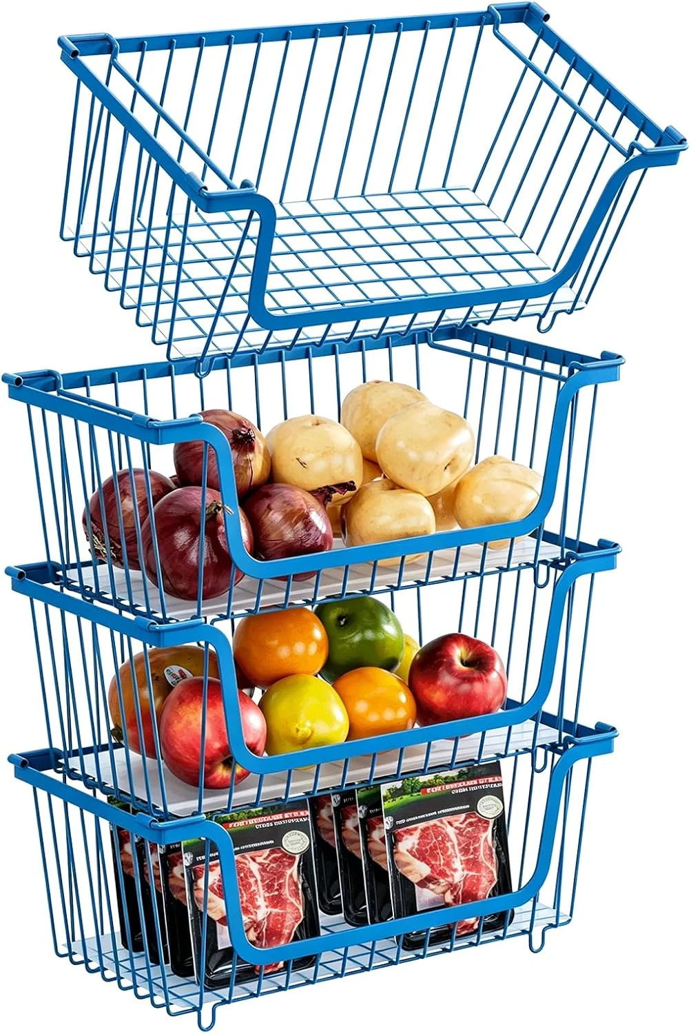 Discount Stackable Wire Baskets Pantry Organizers and Storage Bins, Black, Breathable Metal Design with Rotating - Image 4