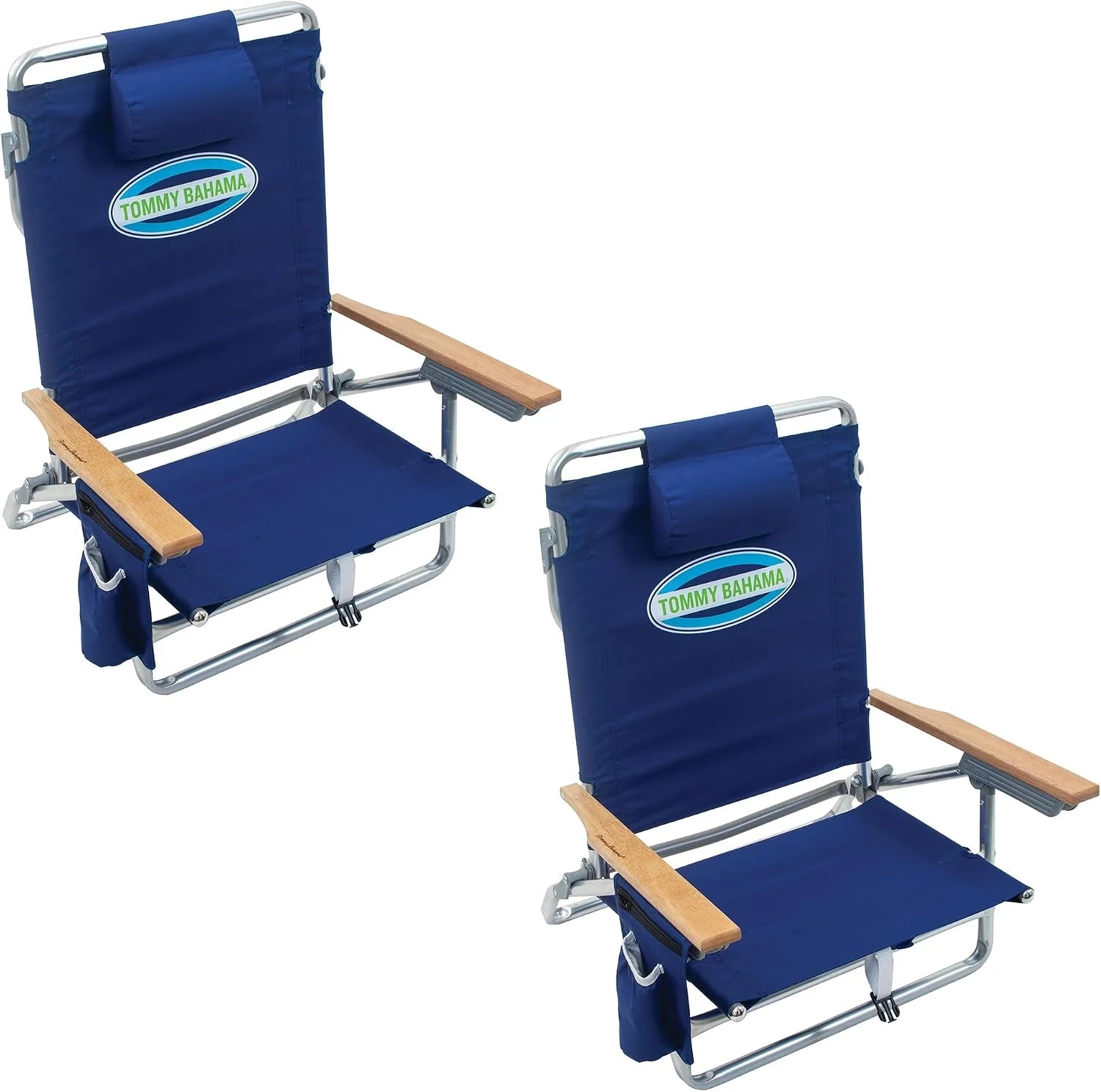 Lumi Discount Bahama 5-Position Classic Lay Flat Folding Backpack Beach Chair, Polyester, Navy - Image 5