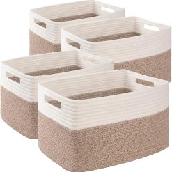 Discount 4 Pack Storage Baskets for Organizing, Woven Baskets for Shelves, Perfect for Toys, Books, Towels, and Clothes
