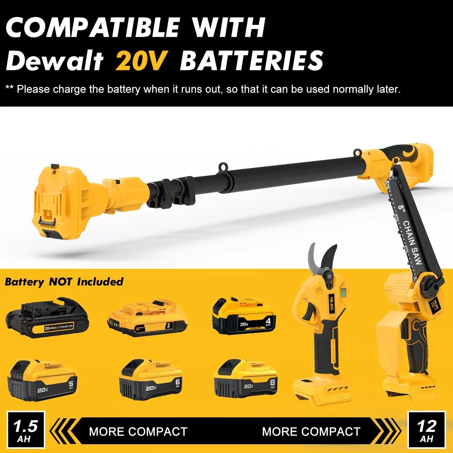 Lumi Discount Cordless Pole Saw & Electric Pruning Shears for DeWalt 20V Battery
