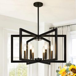 Discount 25-61 Height Adjustable Modern Matte Black Chandelier for Dining Room