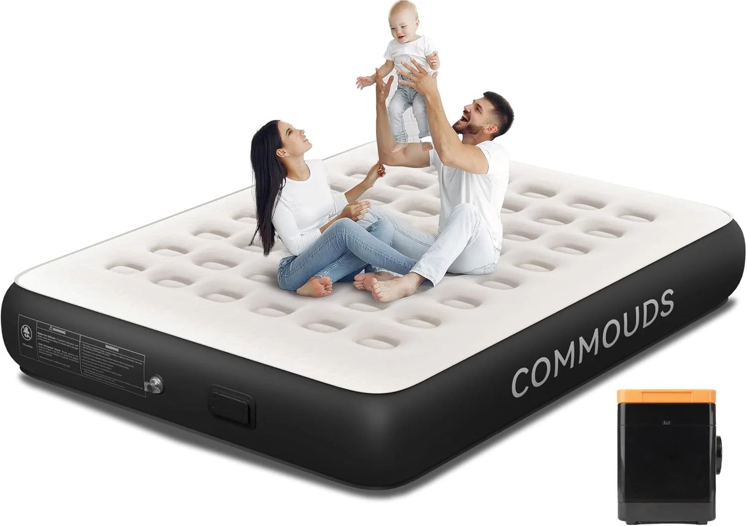 Discount COMMOUDS Queen Air Mattress with 2000mAh Battery Powered Pump, 18 Raised Inflatable Mattress, Portable Blow up Mattress