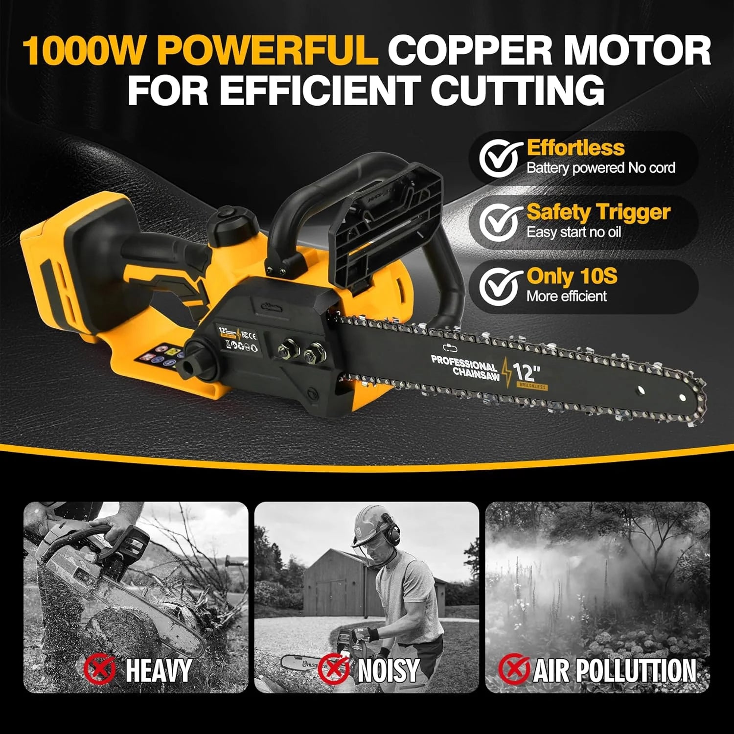 Discount Electric Chainsaw 12 Cordless Tool Only for Dewalt 20V/60V Battery with Auto Oiler & Security Lock