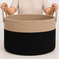 Alternative view of Discount OrganiHaus Round Toy Basket & Blanket Basket, Cotton Rope 20×13, Full Honey, Round Cotton Rope Basket, 20×13