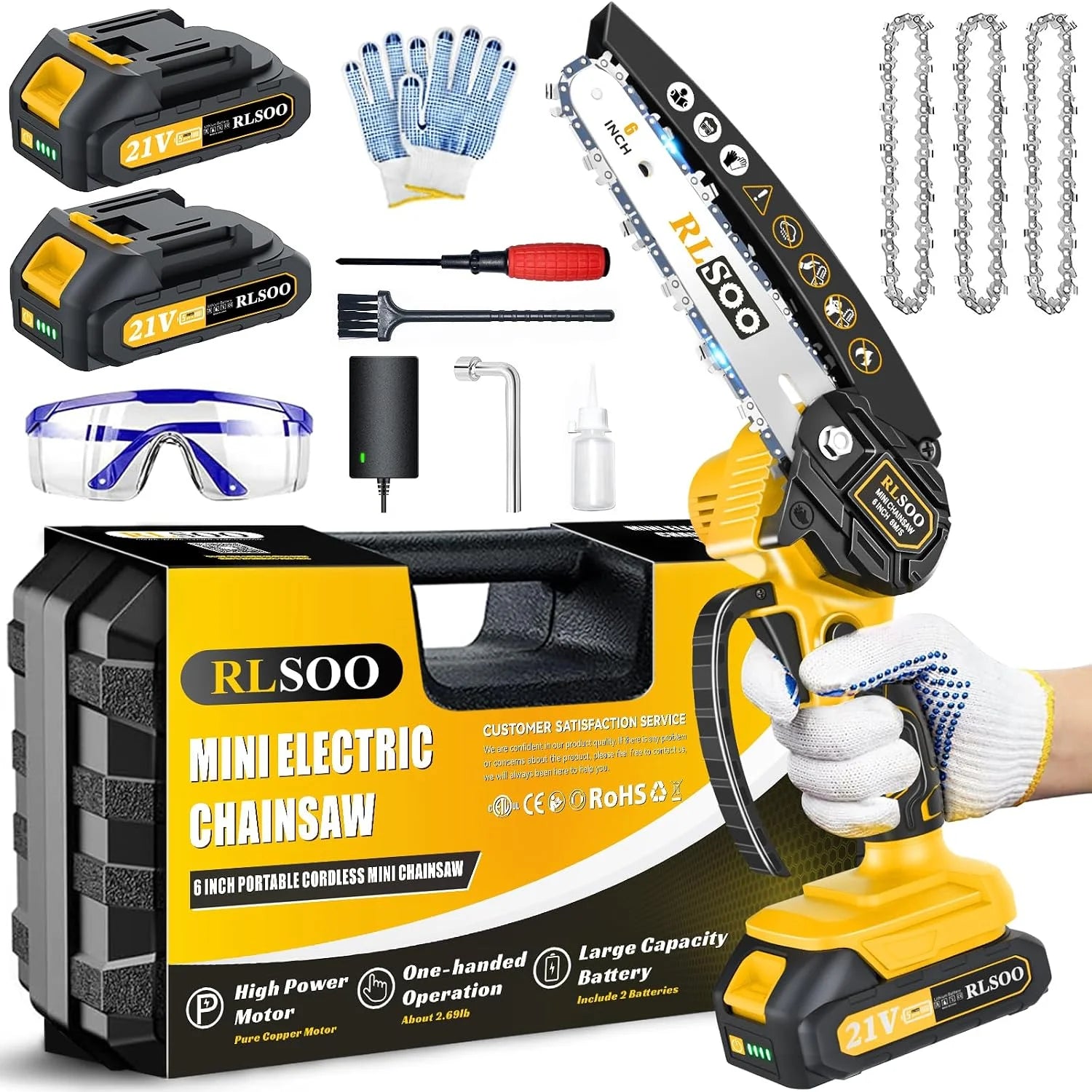 Lumi Discount RLSOO Mini Chainsaw Cordless, 6 Inch Handheld Chain Saw Battery Powered