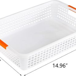 Alternative view of Discount Large Plastic Storage Basket with Handle, 15 x 10 x 3 Inch Pantry Organizer Basket Bins Desktop Paper