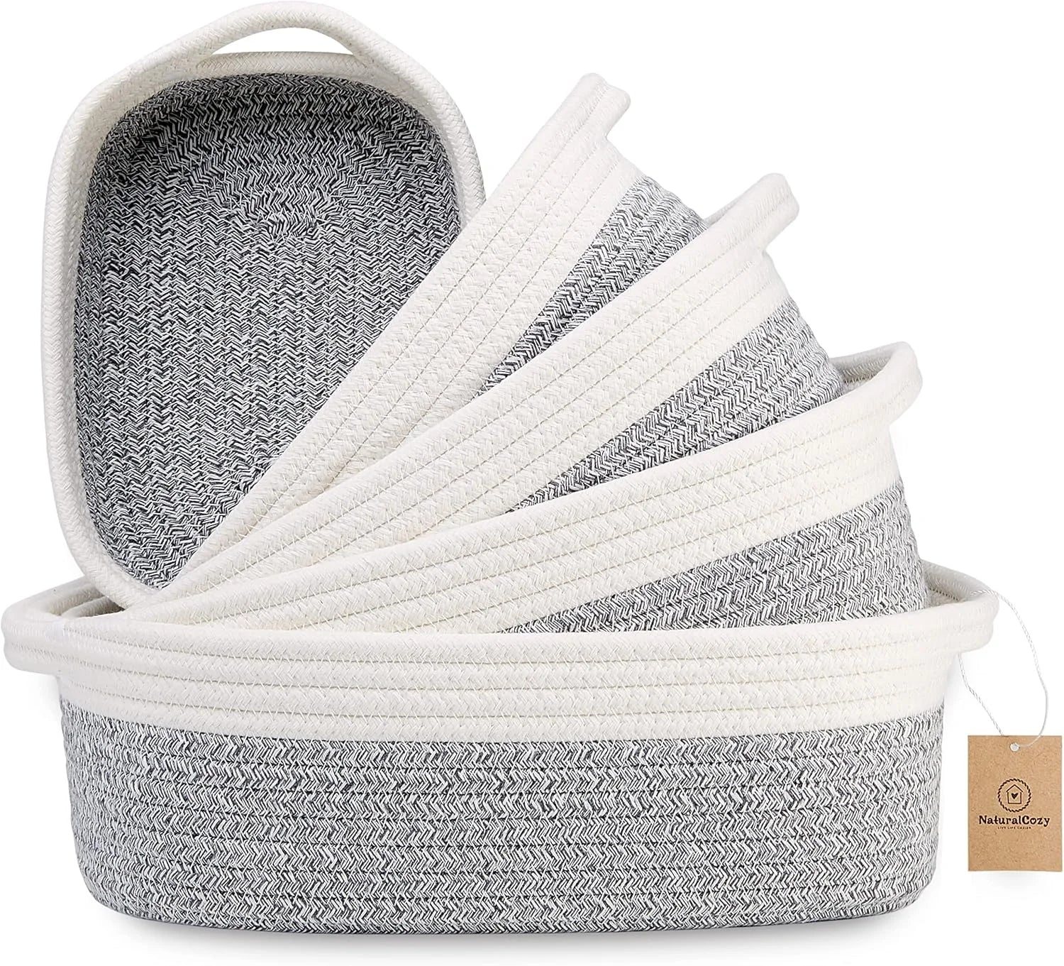 Discount 5-Piece Rectangle Storage Basket Set- Natural Cotton Rope Woven for Organizing! Small Basket