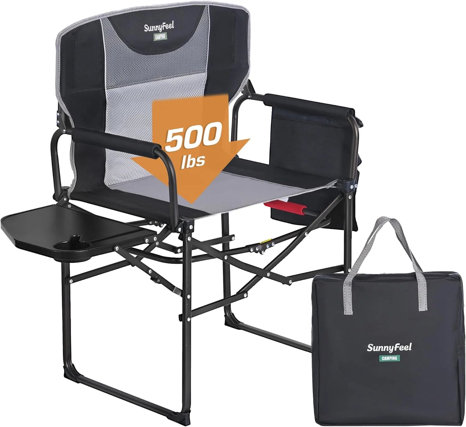 Lumi Discount SUNNYFEEL Camping Directors Chair, Heavy Duty, Oversized Portable Folding Chair with Side Table - Image 5