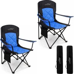 Lumi Discount FAIR WIND Oversized Padded Camping Chair 2 Pack 350 LBS Capacity Heavy Duty Quad Chair with Lumbar-Support