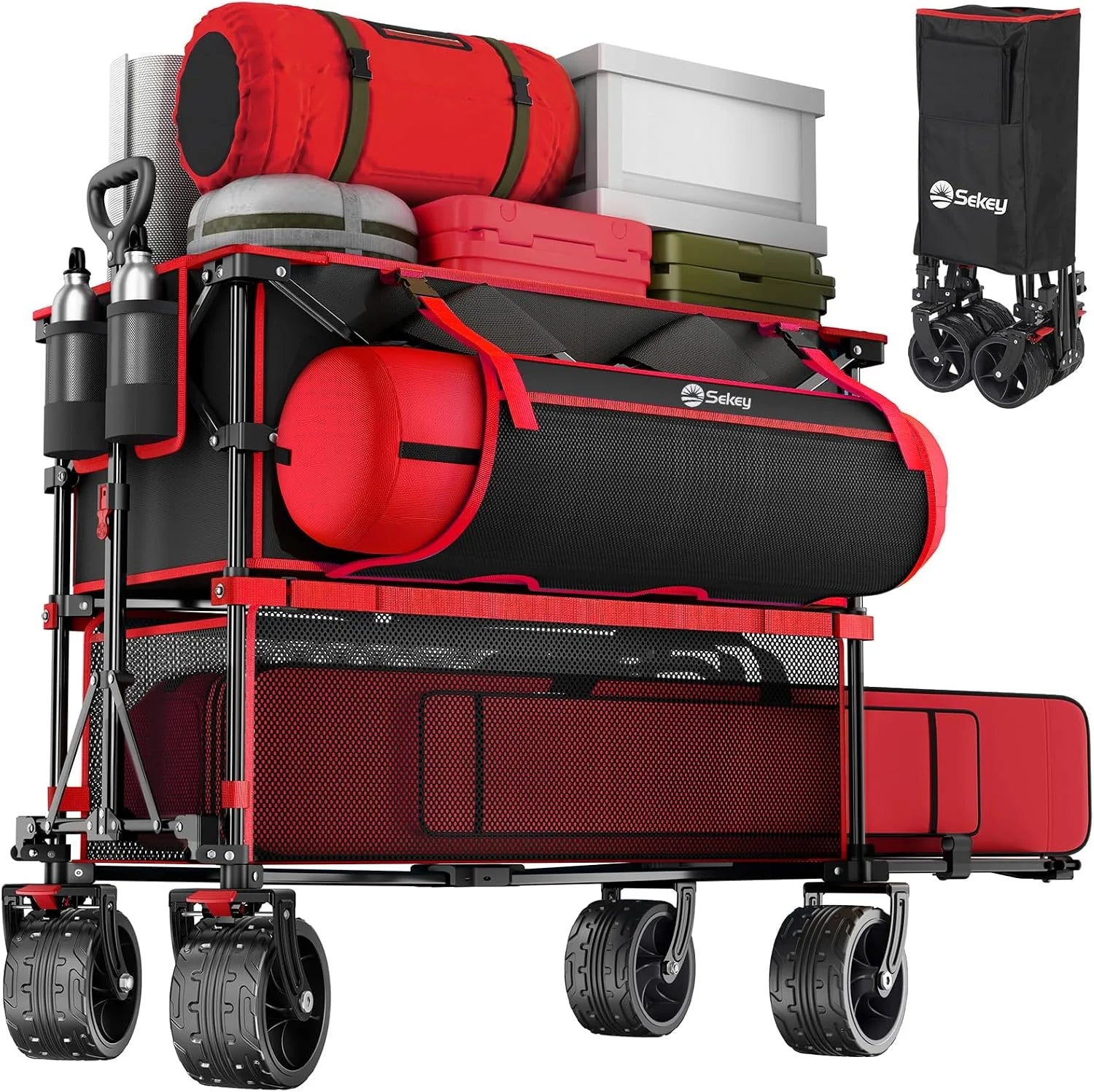 Lumi Discount Sekey 500LBS Heavy Duty Double Decker Wagon with Extender, 400L Large Capacity Collapsible Garden Cart Fits 10x10 Canopy - Image 2