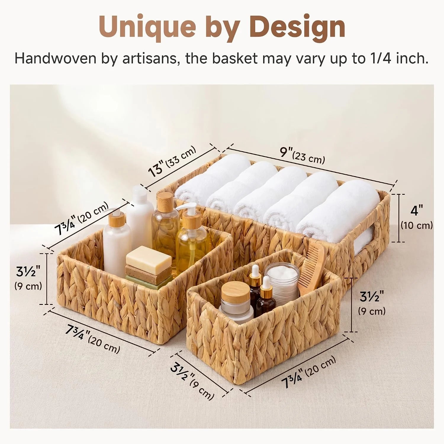 Discount Pantry Baskets for Shelves 3 Pack, Rectangular Wicker Basket with Handles, Natural Water Hyacinth - Image 3