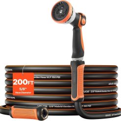 Discount VEVOR Garden Hose, 200 ft 5/8 Heavy Duty Rubber Water Hose with 10 Mode Nozzle, 150PSI Working & 600PSI Burst