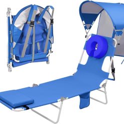 Alternative view of Lumi Discount Beach Tanning Lounge Chair with Canopy Shade Face Hole Padded Adjustable Washable, 6 Position Layout Chair