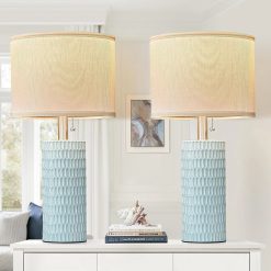 Discount Reaketon 20.5 Modern Ceramic Table Lamps for Bedroom Set of 2, Farmhouse Table Lamp for Living Room Office Dorm