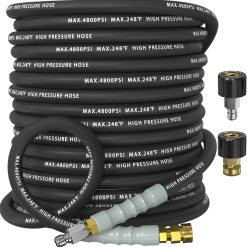Discount 3/8 Pressure Washer Hose 50FT 4800 PSI, Kink Resistant Steel Braided Layer & NonMarking Rubber for Hot/Cold