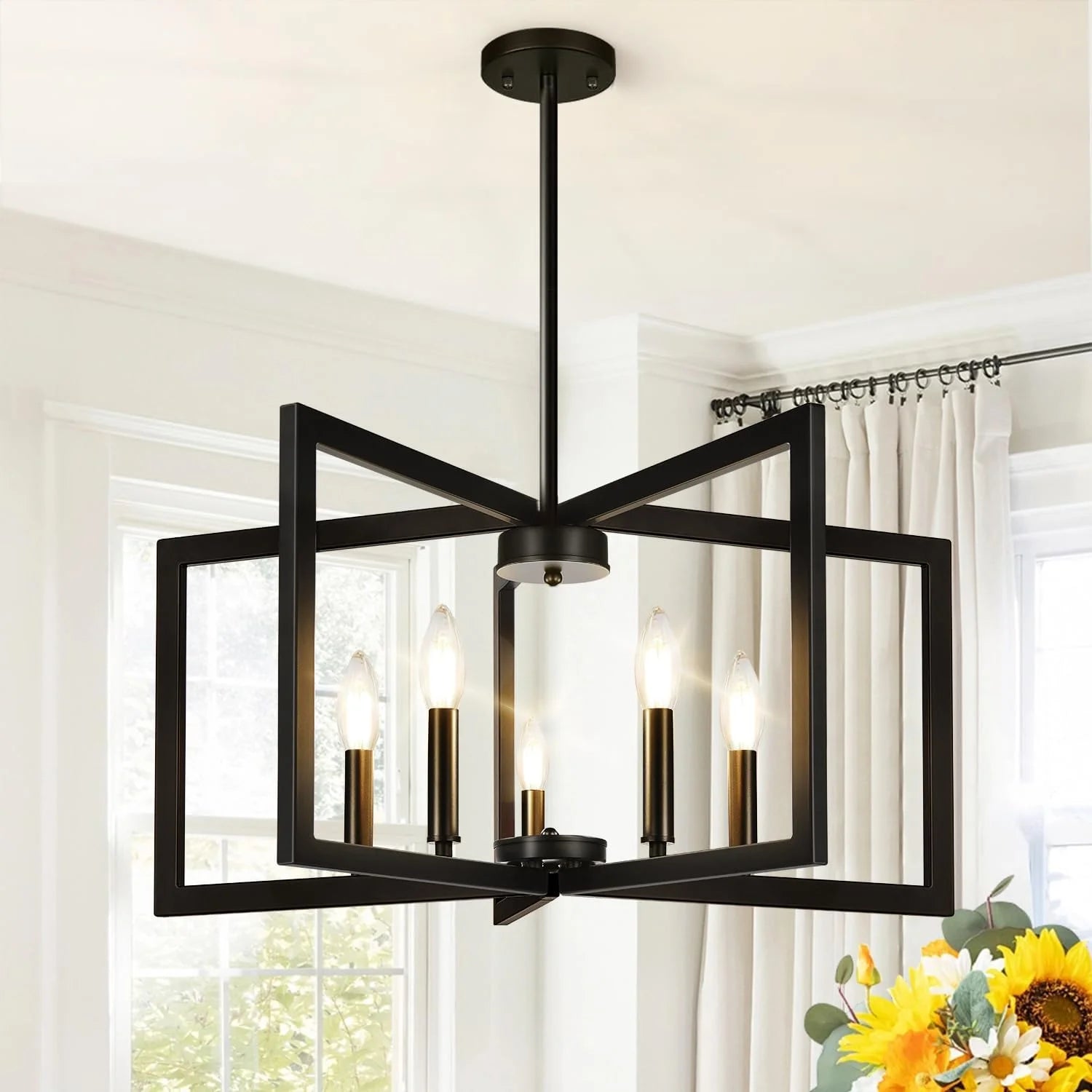 Discount 25-61 Height Adjustable Modern Matte Black Chandelier for Dining Room - Image 5