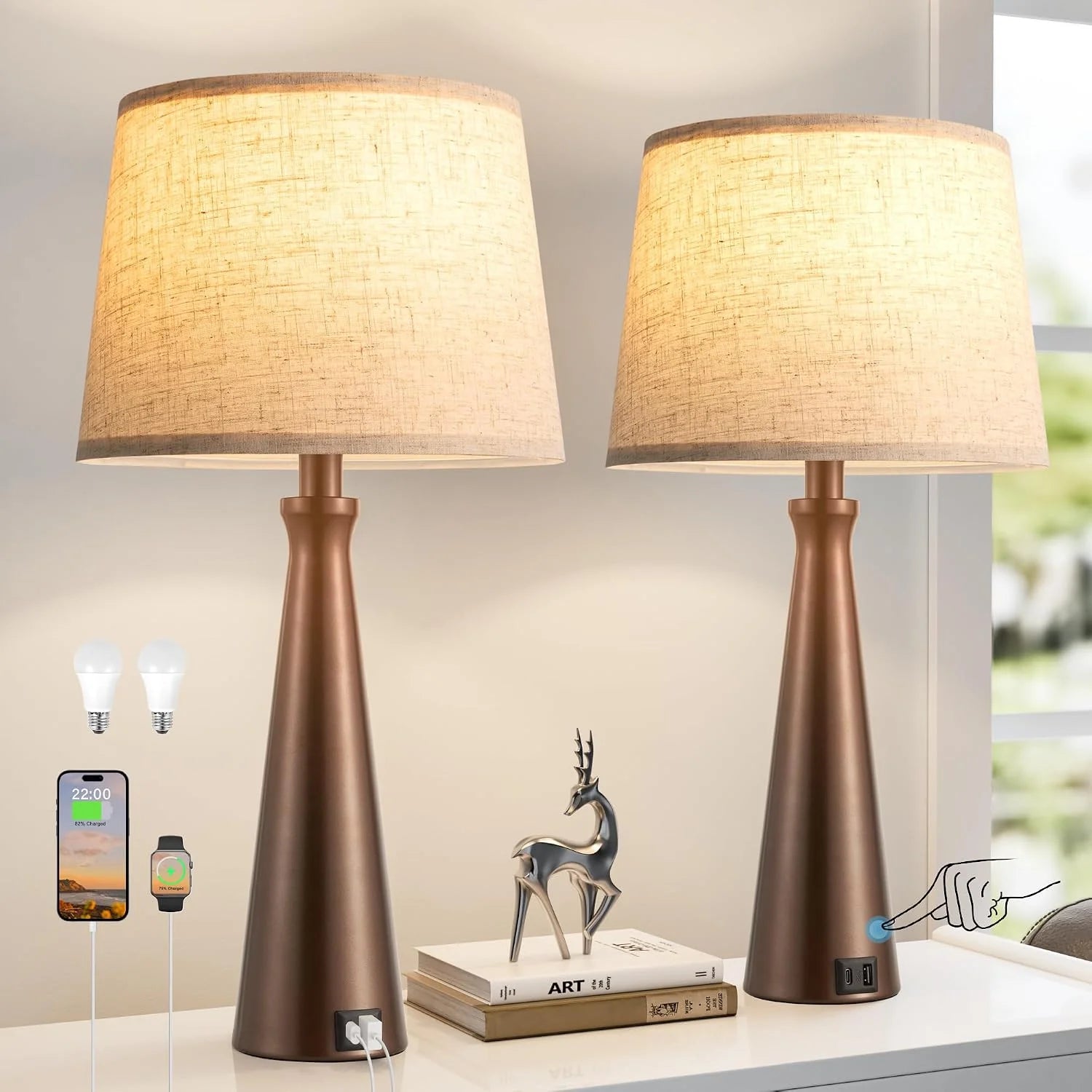 Discount Modern Table Lamps Set of 2, Dimmable, Bulb Included - Image 7