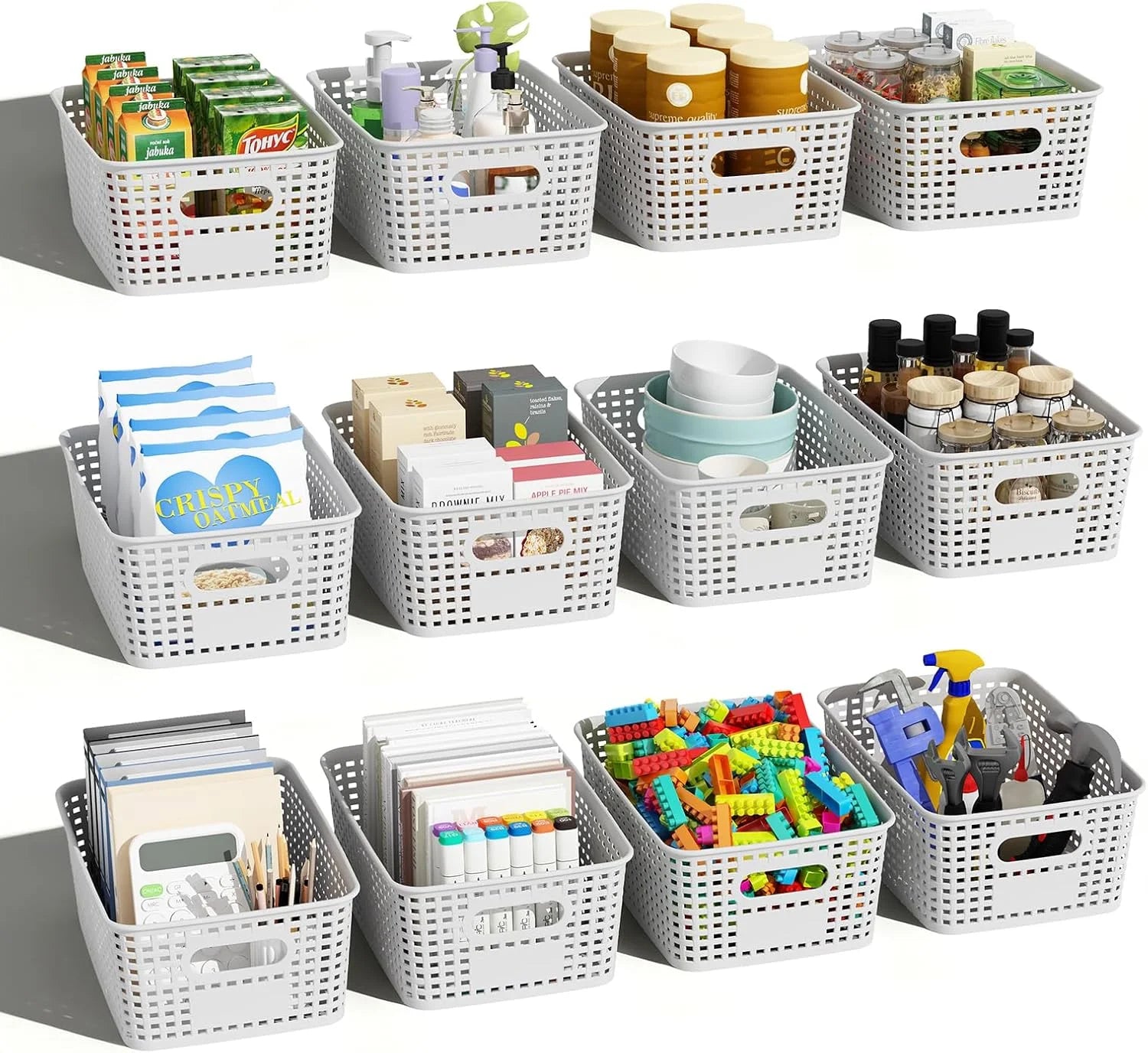 Discount Plastic Storage Basket for Organizing 12 Pack Small Storage Bins Container for Shelves, White Shelf Baskets - Image 2