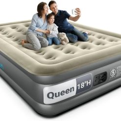 Discount Queen Air Mattress with Built in Pump, 18 Raised Comfort Inflatable Blow up Mattress, Upgraded Support Structure
