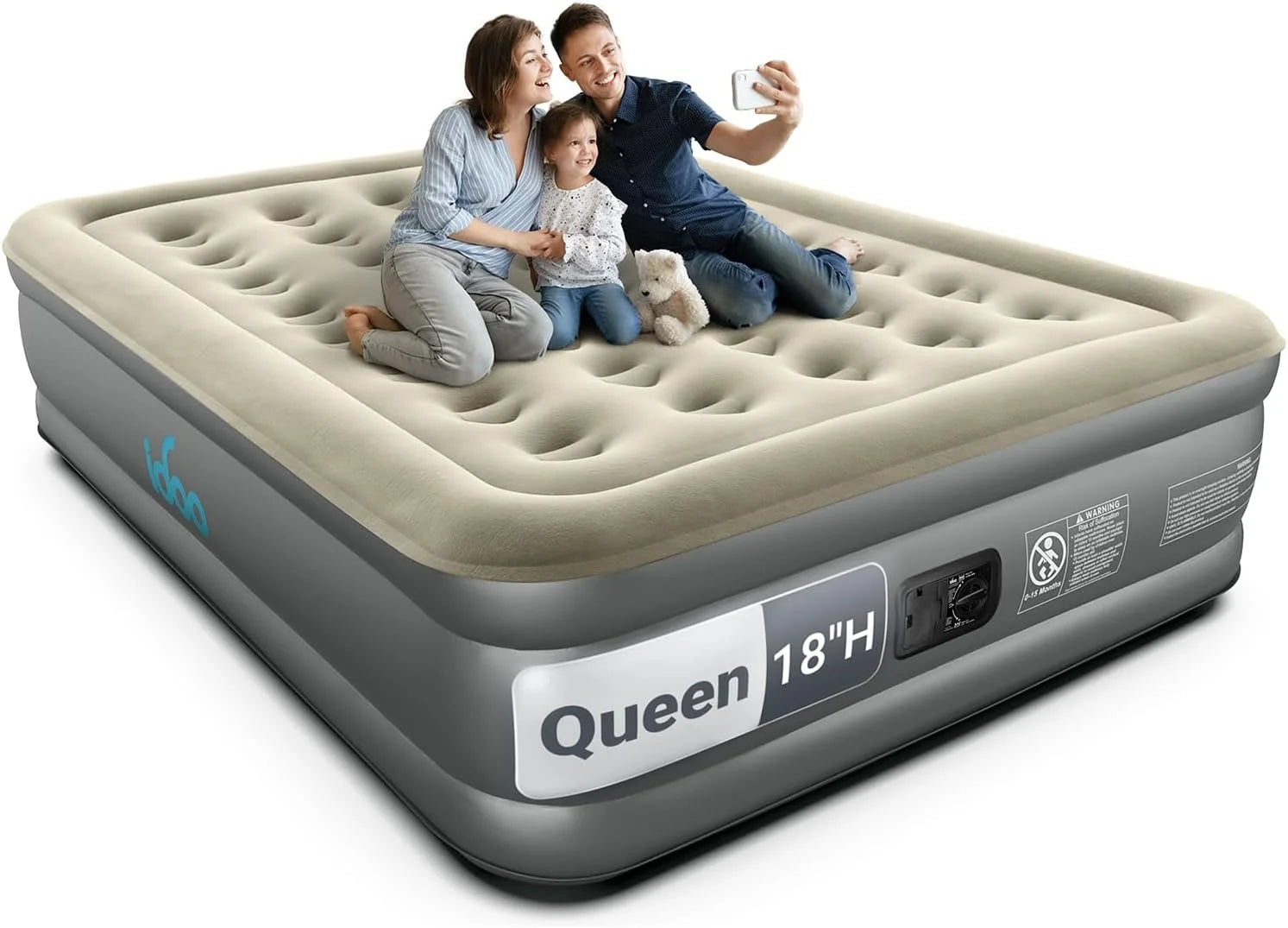 Lumi Discount Queen Air Mattress with Built in Pump, 18 Raised Comfort Inflatable Blow up Mattress, Upgraded Support Structure