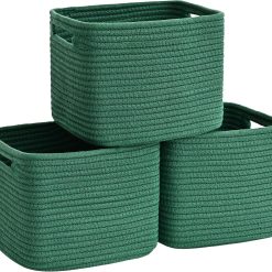 Discount 3 Pack Cube Storage Bin, 9”x9”x7” Cotton Rope Woven Baskets for Organizing Toys Clothes Towels, Square Gift