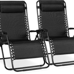 Alternative view of Lumi Discount Choice Products Set of 2 Adjustable Steel Mesh Zero Gravity Lounge Chair Recliners w/Pillows and Cup Holder Trays