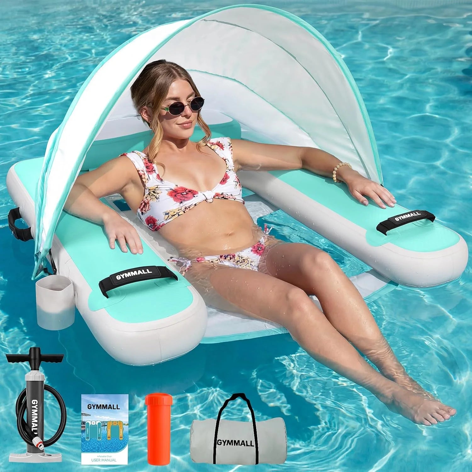 Discount Inflatable Pool Lounger Float, Tanning Pool Chair Float for Adults, 53 L*43 W/ 47 Lx39 W Sunchill Floating Chair Dock - Image 4